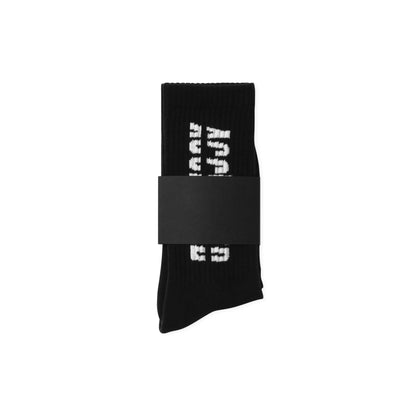 Black Socks featuring white logotype folded in packaging