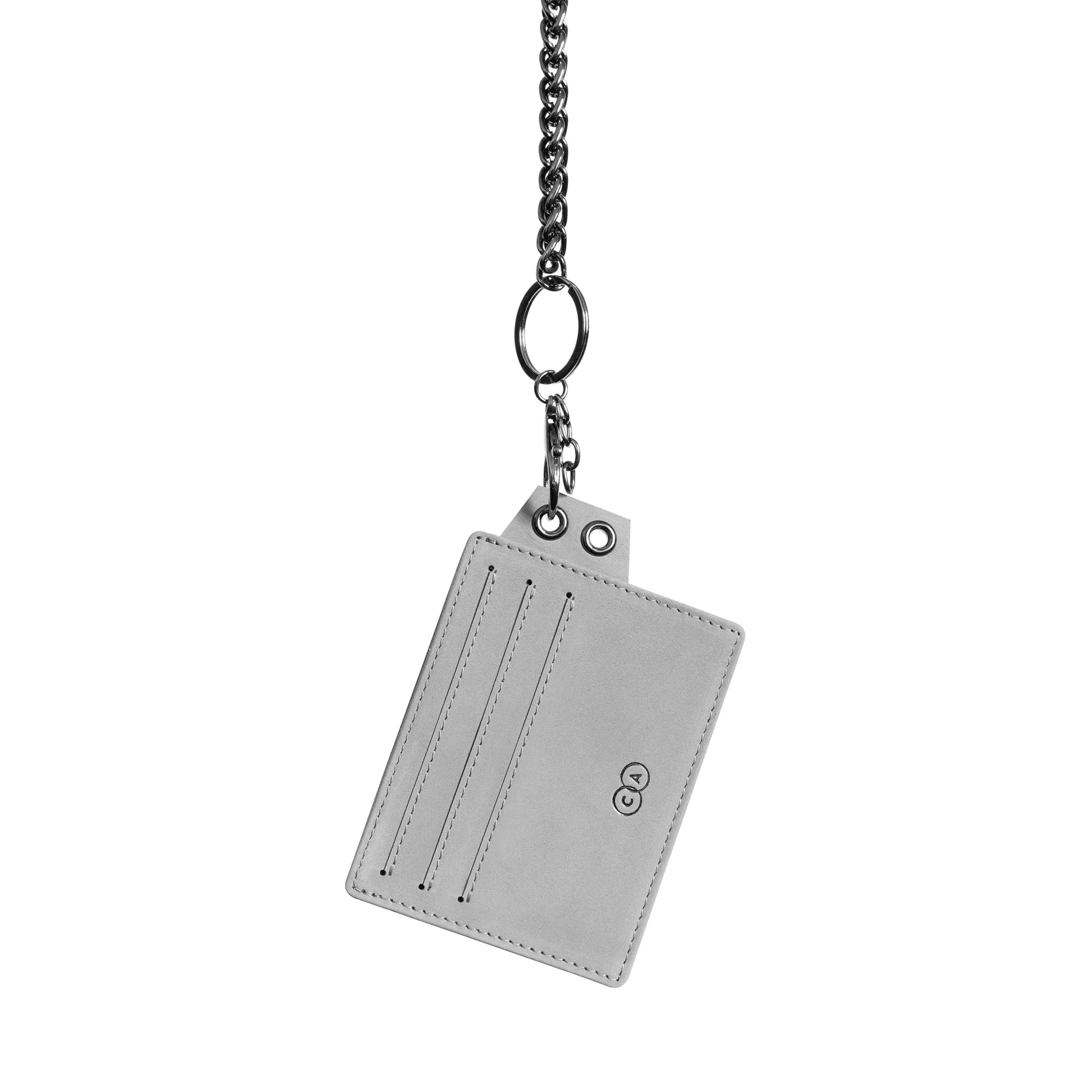 Suede card holder hanging from chain