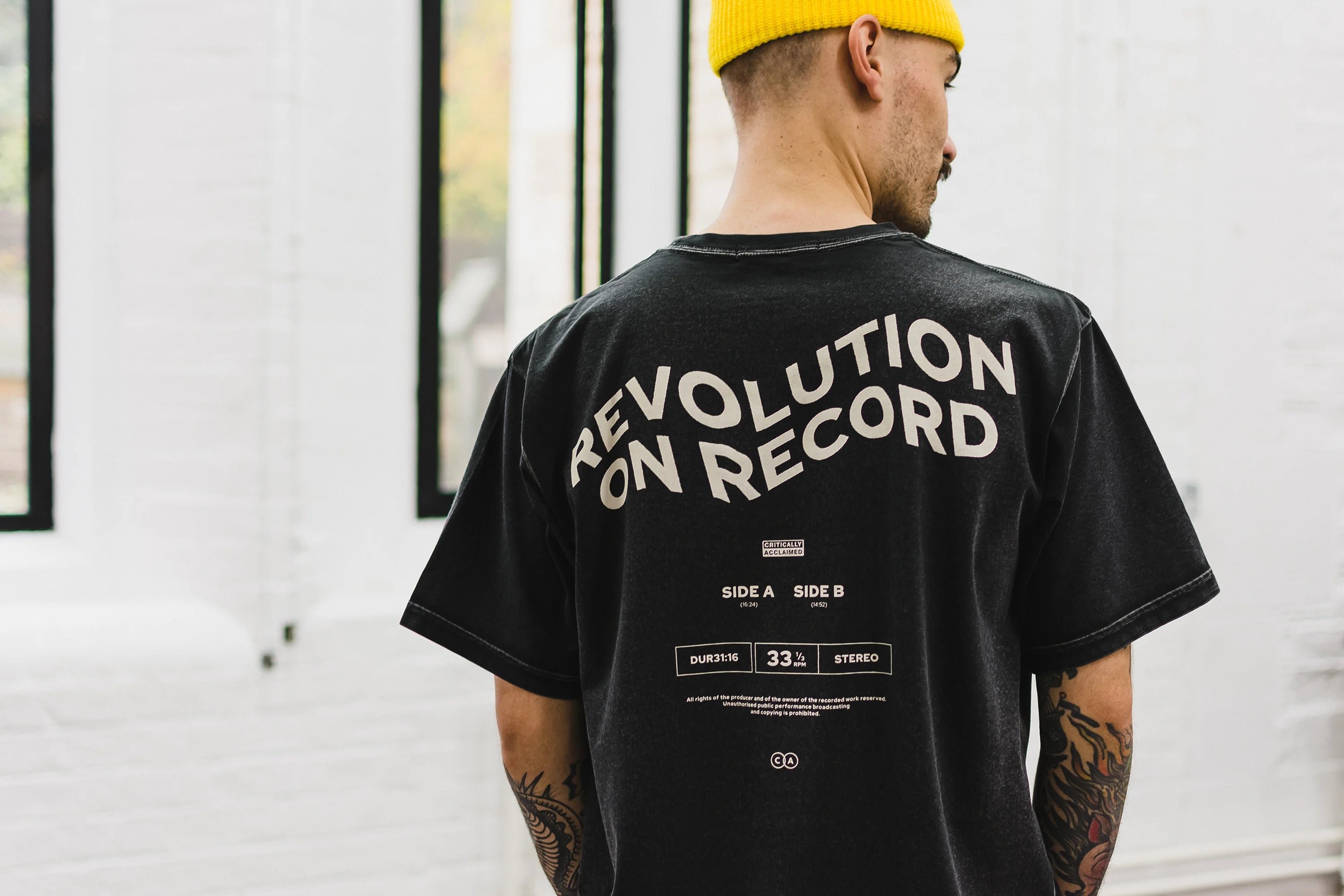 Large revolution on record black t-shirt back print 
