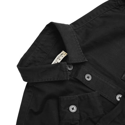 Black canvas overshirt collar close-up
