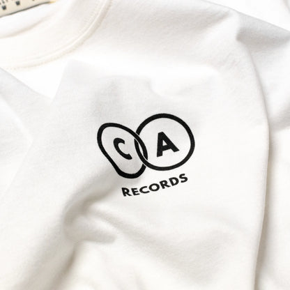 Vintage White Vinyl Record Revolution Graphic T-Shirt Front Close-Up
