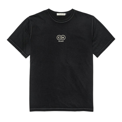 Black Overdye Vinyl Record Revolution Graphic T-Shirt Front