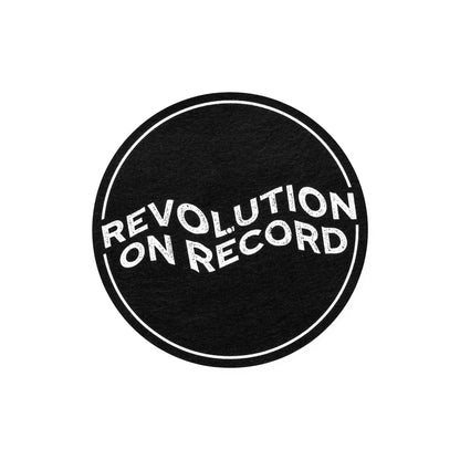 Black felt slipmat for vinyl records with Revolution on Record print.